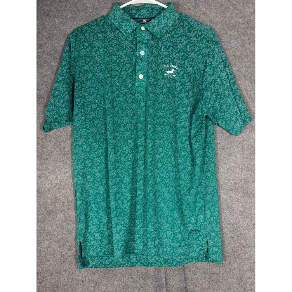 FootJoy Mens The Farms CC Cactus Print Lisle Golf Polo Shirt Green Small FJ